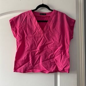 SHEIN Fuchsia V-Neck Blouse